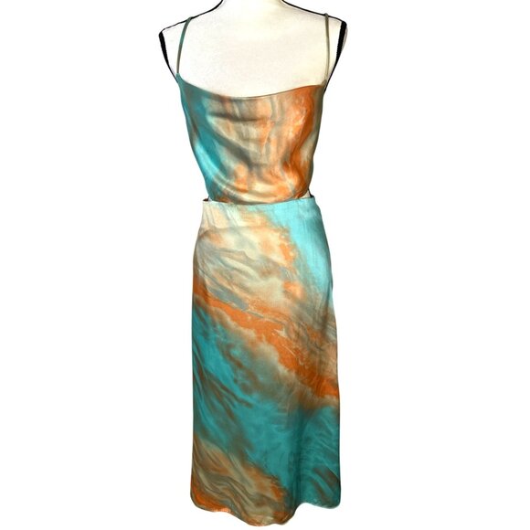 Coastal Resortwear Satin Midi Dress Medium Tie Dye Cut-Out Strappy Back ACOA - Picture 12 of 12